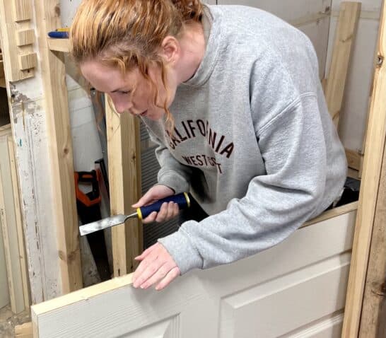 Lady cutting our for hinge