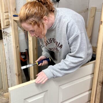 Lady cutting our for hinge