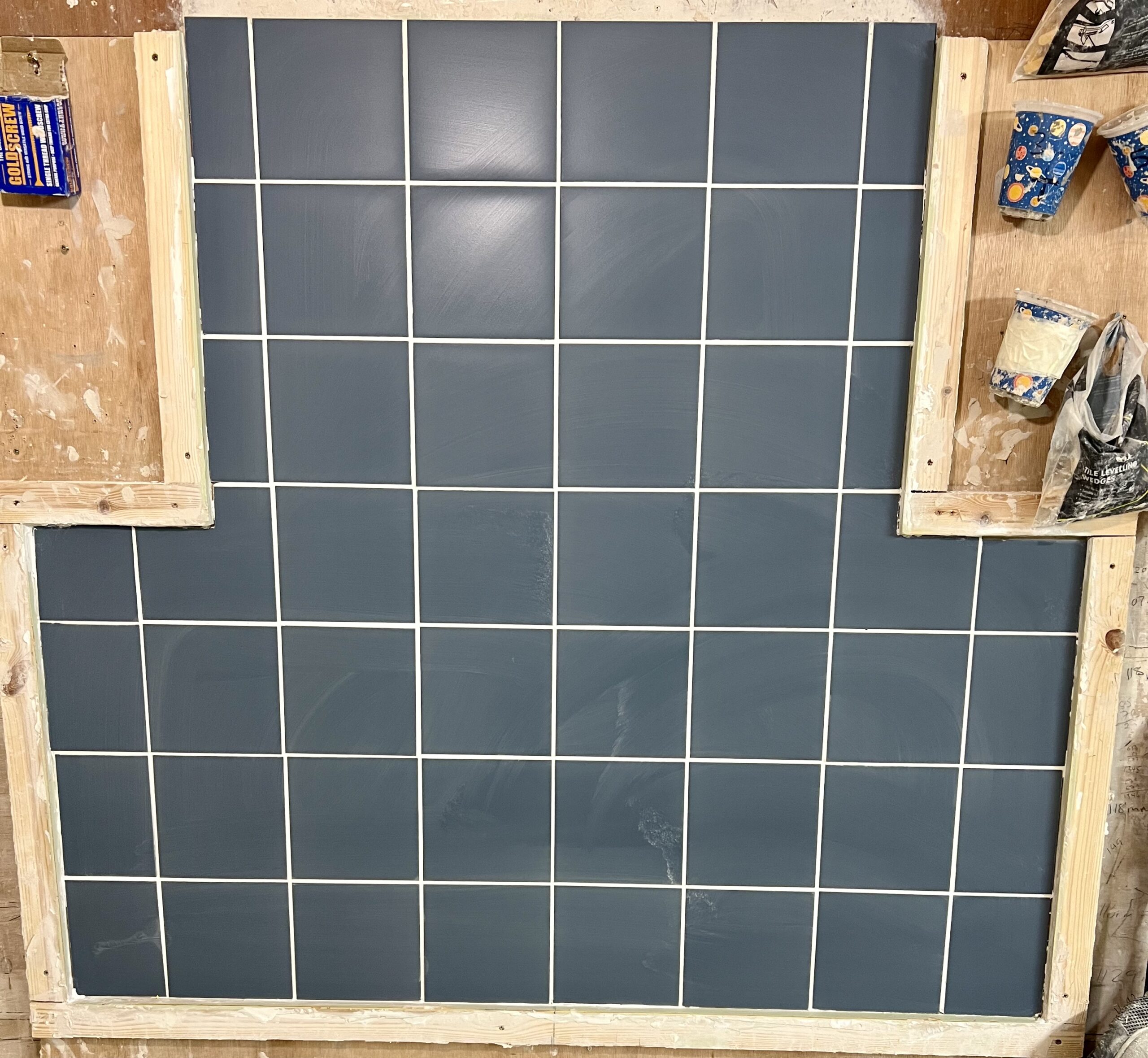 a completed tiling project using 150mm x 150mm tiles