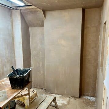 a training bay which has been fully plastered