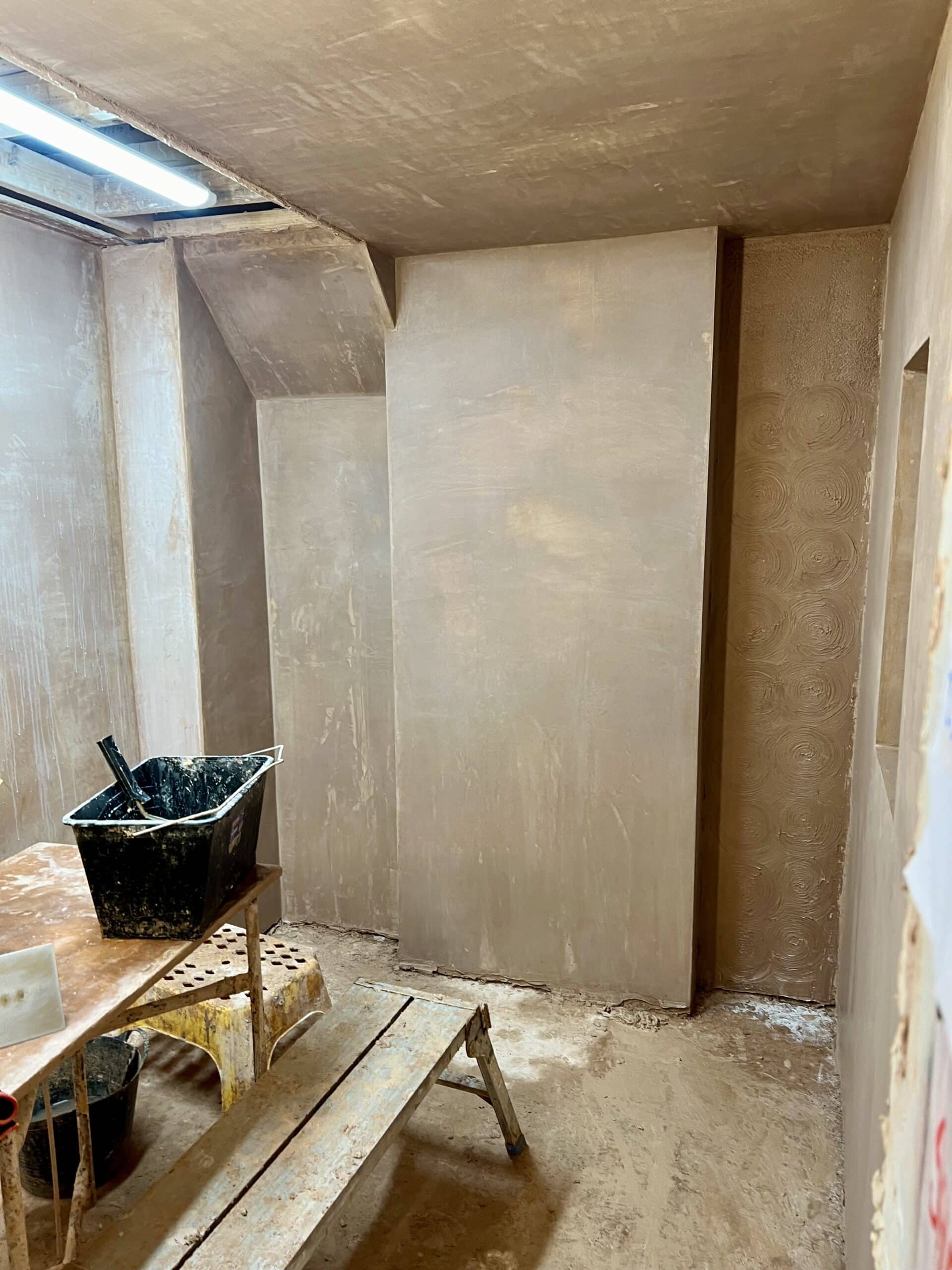 a training bay which has been fully plastered
