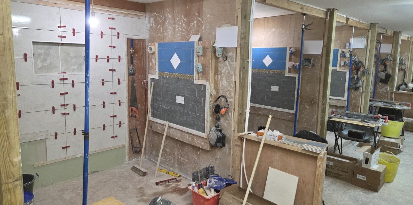 Spacious individual training bays used for tiling course at Construction Skills College in Stoke-on-Trent